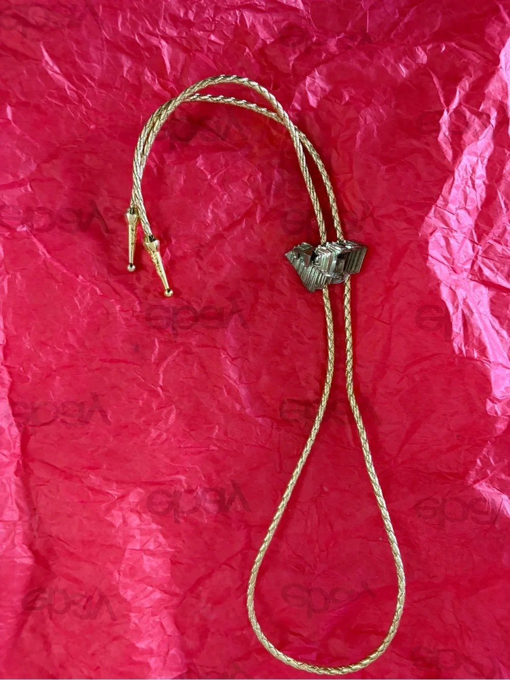 Iridescent Bismuth Pendant Bolo Tie with Gold Braid